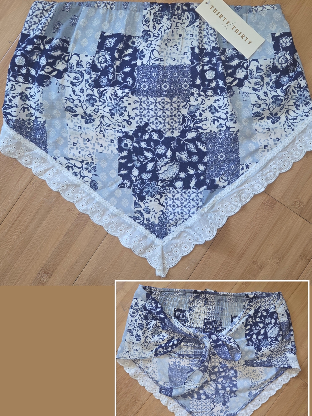 Blue Patchwork Lace-Trim Women’s Tube Top